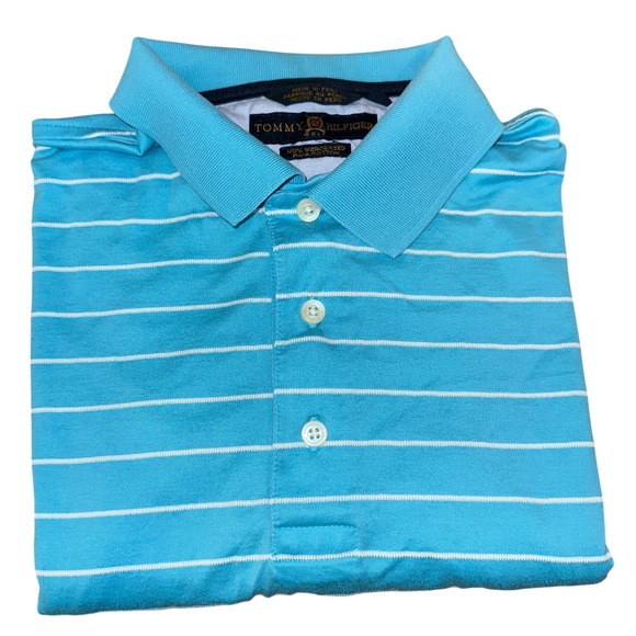 Tommy Hilfiger Other - VTG Tommy Hilfiger Golf Mens L Blue Striped Mercerized Pima Cotton Polo‎ Shirt